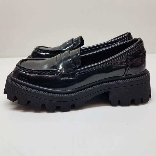 ASOS Design Black Patent Leather Chunky Platform Penny Loafers Size 9 image number 3