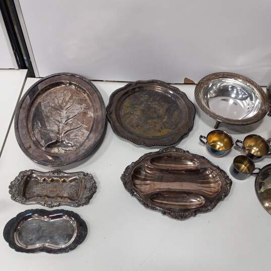 Silver Plated Platters, Teapots, & Cups Assorted 14pc Lot image number 4
