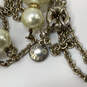 Designer J. Crew Gold-Tone Spring Ring White Faux Pearl Link Chain Necklace image number 3