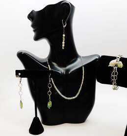 Artisan 925 Prehnite Necklace Pearl & Green Kyanite Earrings & Chain Bracelet