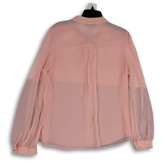Womens Pink Regular Fit Ruffle Tie Neck Long Sleeve Blouse Top Size XL image number 2