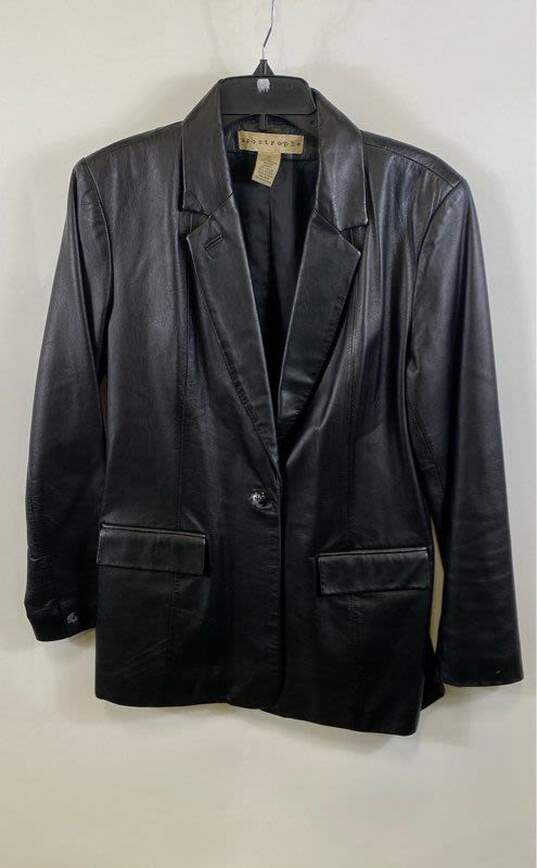 Apostrophe Womens Black Leather Long Sleeve Collared Button Front Jacket Size 10 image number 1
