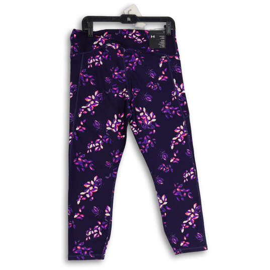 NWT Navy Purple Floral Elastic Waist High Rise Compression Leggings Size XL image number 2
