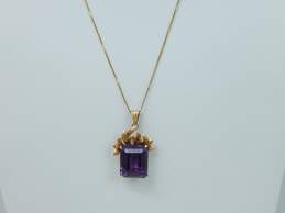 14K Yellow Gold Emerald Cut Purple Sapphire Pendant Necklace 8.3g alternative image