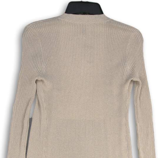 NWT White House Black Market Womens Metallic Beige Knitted Cardigan Sweater 2XS image number 4