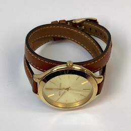 Designer Michael Kors MK-2256 Gold-Tone Leather Band Analog Dress Wristwatch alternative image
