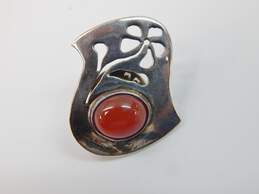 Sylvia Youell Dine Navajo 925 Silver Carnelian Flower Cut Out Brooch Pin 3.9g