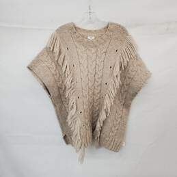 Aerie Beige Cable Knit Fringe Poncho Sweater WM Size XS/S NWT