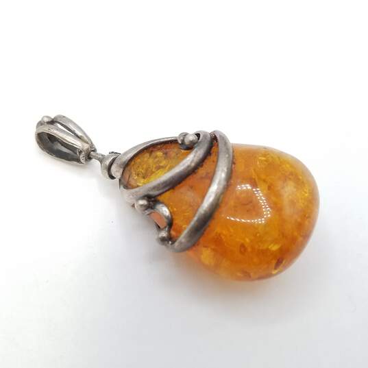 Sterling Silver Amber Like Wrapped Tear Drop Pendant 19.4g image number 3