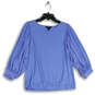 Womens Blue 3/4 Puff Sleeve Round Neck Pullover Blouse Top Size Large image number 1