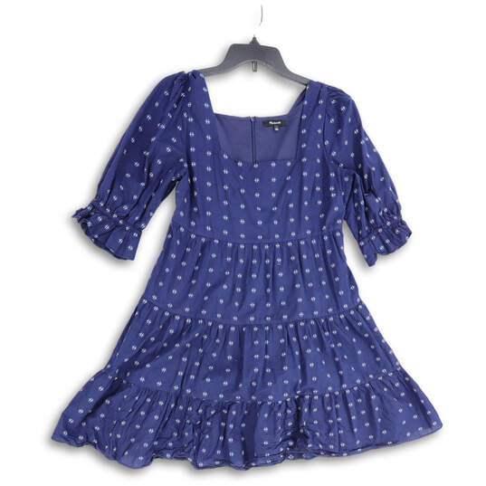 Womens Blue Puff Sleeve Square Neck Tiered Babydoll Mini Dress Size 6 image number 1