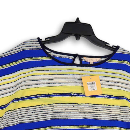 NWT Womens Blue Yellow Round Neck Striped Poncho Blouse Top Size L/XL image number 3