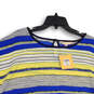 NWT Womens Blue Yellow Round Neck Striped Poncho Blouse Top Size L/XL image number 3