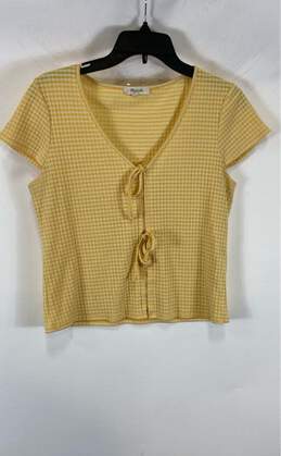 Madewell Womens Yellow White Gingham Cap Sleeve V-Neck Blouse Top Size Medium