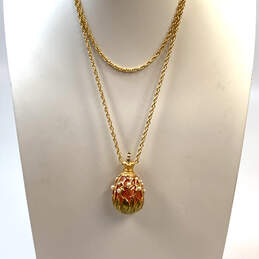Designer Joan Rivers Gold-Tone Lily Of The Valley Enamel Pendant Necklace
