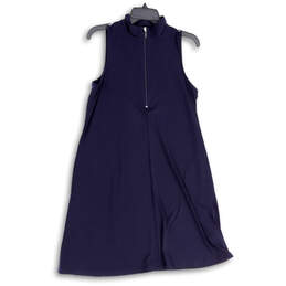 Womens Blue Sleeveless Mock Neck Quarter Zip A-Line Dress Size Medium