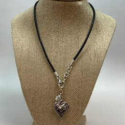 Designer Brighton Black Leather Braided Heart Pendant Necklace