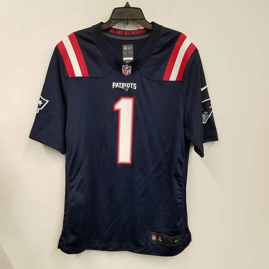 Nike Mens Navy Blue New England Patriots Cam Newton #1 NFL Jersey Size L image number 1