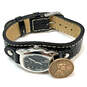Designer Fossil Silver-Tone Leather Adjustable Strap Analog Wristwatch image number 2