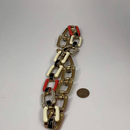 Designer J. Crew Gold-Tone Rhinestone Rectangular Open Link Chain Necklace image number 3