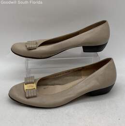 Authentic Salvatore Ferragamo Womens Beige Ballerina Flat Shoes Size 9