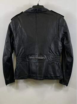 Harley-Davidson Womens Black Leather Pockets Full-Zip Motorcycle Jacket Size SW alternative image