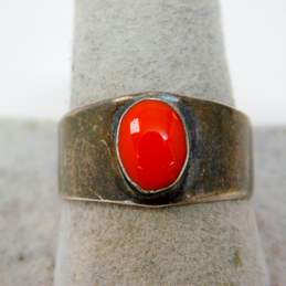 Israel & Artisan 925 Modernist Red Faux Stone Cabochon Band Ring & Chunky Hinged Oval Bangle Bracelet 75.9g alternative image