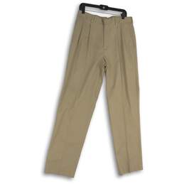 NWT Savane Mens Dress Pants Eco Start Permanent Crease Pleated Khaki Size 34x34