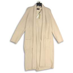 NWT Tahari Womens Cream Knitted Long Sleeve Open Front Cardigan Sweater Size L