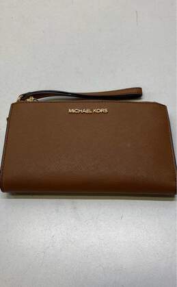 Michael Kors Brown Leather Double Zip Bifold Card Wallet Wristlet