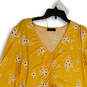 Womens Yellow Floral 3/4 Sleeve V-Neck Ruched A-Line Dress Size XXL image number 3