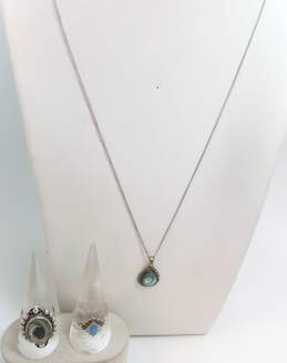 VTG Taxco & 925 Abalone & Marcasite Pendant Necklace & Shell Granulated Rings
