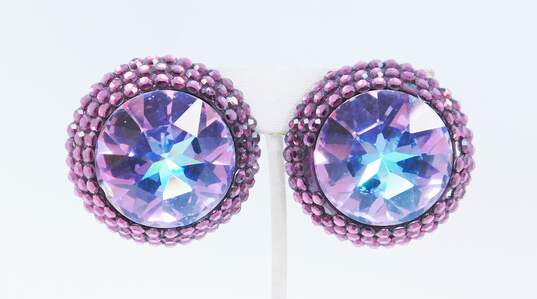 Vintage Bellini By Formart Purple Blue Crystal Earrings w/ Gold Tone & Purple Jewelry 160.3g image number 5
