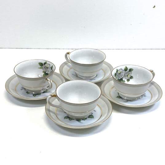 Vintage Maruichi Fine China 4 Cups and Saucers Rose Pattern 8 Pc Tea Set image number 1