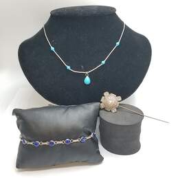 Liquid Sterling Silver Gemstone & Turquoise-Like Jewelry Bundle 3pcs. 12.1g
