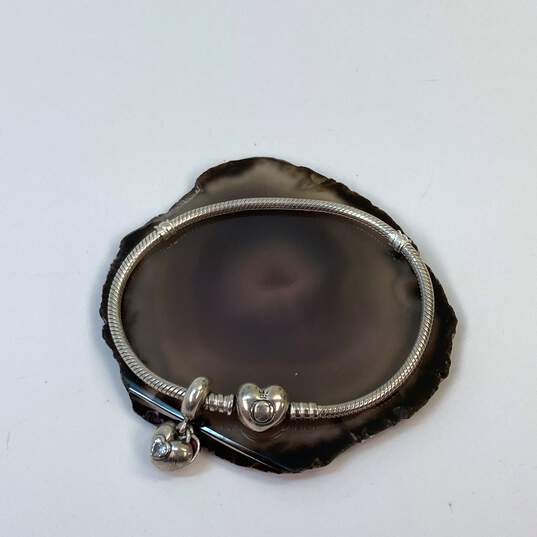 Designer Pandora 925 Sterling Silver Snake Chain Heart Charm Bracelet image number 1