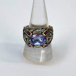 Designer Heidi Daus Gold-Tone Large Blue Crystal Multicolor Stones Band Ring