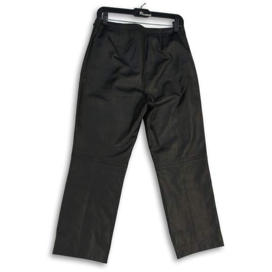 Croft & Barrow Womens Black Leather Side Zipper Straight Leg Ankle Pants Size 8 image number 2