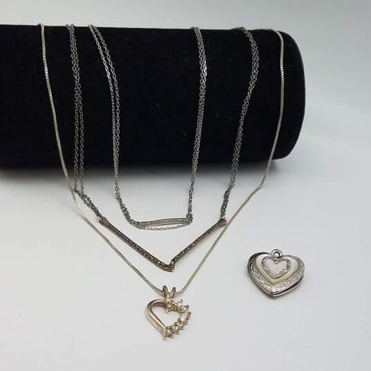 Sterling Silver 14" -17 1/2" Necklace Locket Heart Pendant Bundle 5pcs 14.0g image number 2