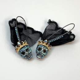 Designer Betsey Johnson Rhinestone Skull Shape Fashionable Dangle Earrings alternative image