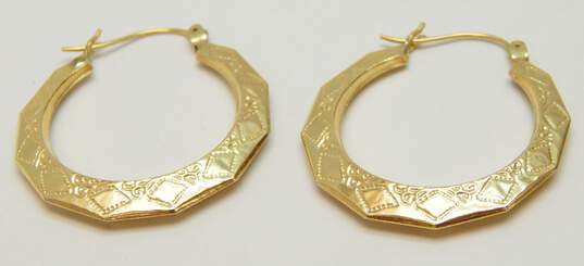 14K Yellow Gold Stamped Puffed Geometric Hoop Earrings 3.7g image number 1