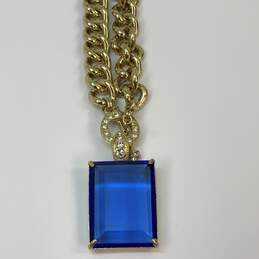 Designer Heidi Daus Gold-Tone Blue Rectangle Stone Toggle Clasp Pendant Necklace alternative image