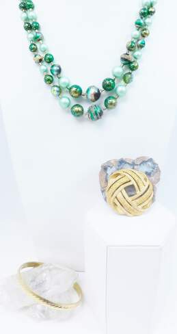 Vintage Erwin Pearl Monet & Fashion Green & Gold Tone Necklace Brooch & Bangle Bracelet 76.8g