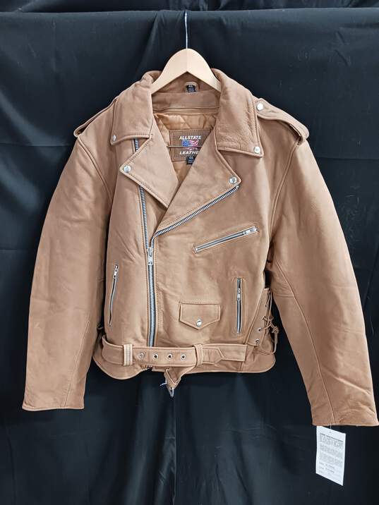 All State Leather Brown Motorcycle Style Jacket Size 46 - NWT image number 1