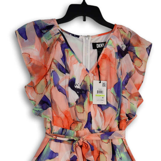NWT Womens Multicolor Floral Ruffle Sleeve Back Zip Fit & Flare Dress Sz 4 image number 3
