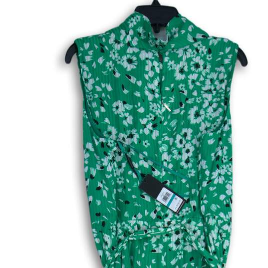 NWT Karl Lagerfeld Womens Green White Floral Tie-Waist Blouson Dress Size 16 image number 4