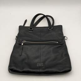 Fossil Womens Black Leather Double Handle Outer Zipper Pocket Shoulder Bag Purse