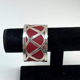 Designer Brighton Silver-Tone Red Adjustable Christo Wide Cuff Bracelet