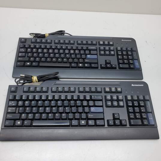 (B) Lot of Two Lenovo USB PC Keyboards Model KB10212 & KU-0225 Untested image number 1
