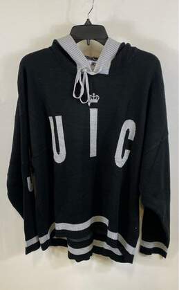 NWT Juicy Couture Womens Black Knit Long Sleeve Hooded Pullover Sweater Size 2XL
